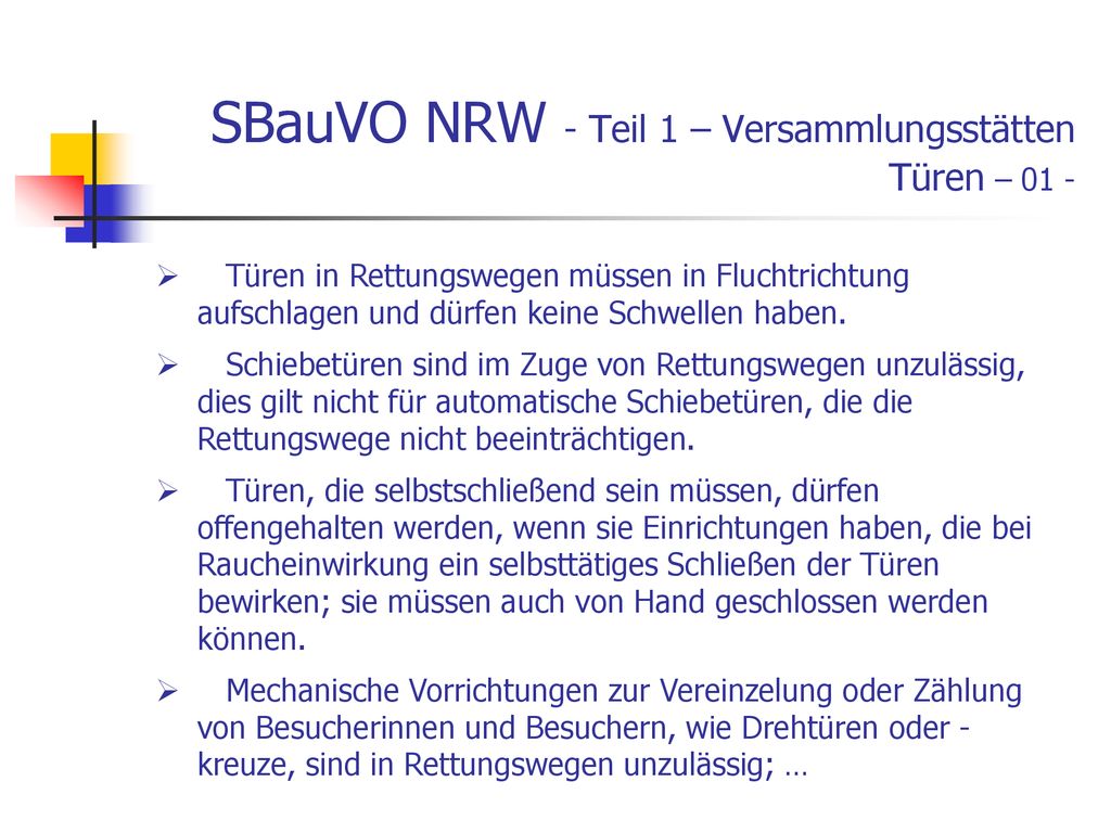SBauVO NRW - Teil 1 – Versammlungsstätten Türen – 01 -