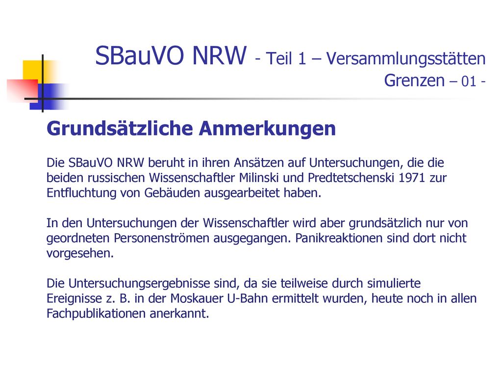 SBauVO NRW - Teil 1 – Versammlungsstätten Grenzen – 01 -