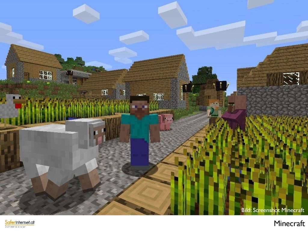 Das Spiel „Minecraft ist bei Kindern im Volksschulalter derzeit sehr beliebt. „Minecraft ist eine Art „virtuelles Lego , mit dem Kinder ihre eigene Welt bauen können, ohne dabei irgendwelchen Einschränkungen zu unterliegen. Im „Survival Mode kann man allerdings auch andere Spieler abschießen, um sich selbst zu verteidigen.