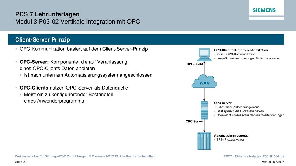 PCS 7 Lehrunterlagen Modul 3 P03-02 Vertikale Integration mit OPC
