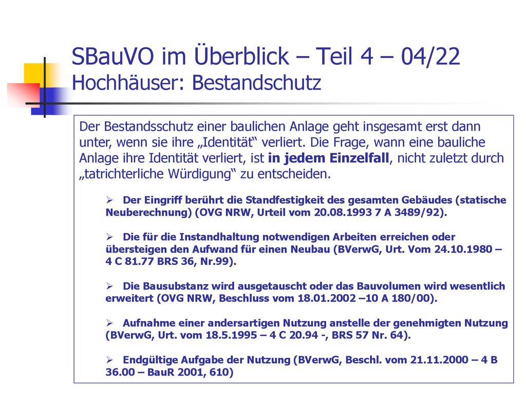 SBauVO im Überblick – Teil 4 – 04/22 Hochhäuser: Bestandschutz