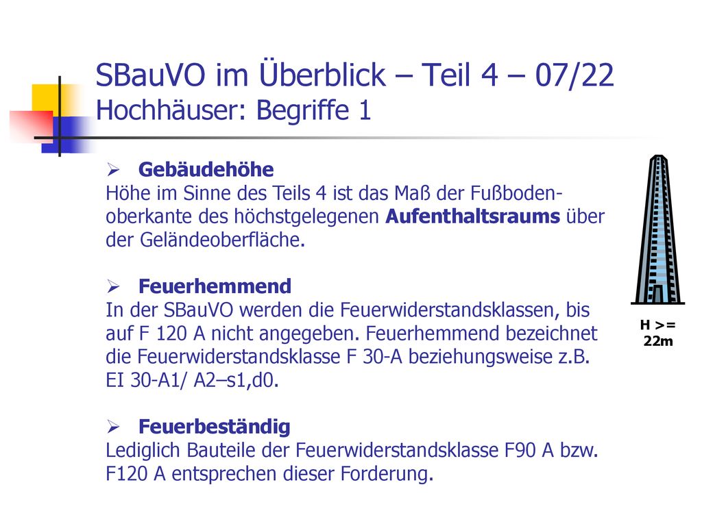 SBauVO im Überblick – Teil 4 – 07/22 Hochhäuser: Begriffe 1