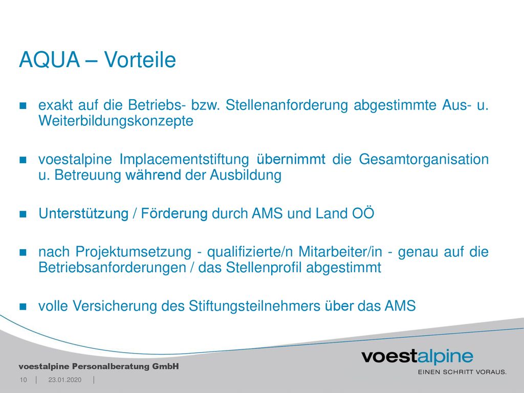 AQUA – Vorteile exakt auf die Betriebs- bzw. Stellenanforderung abgestimmte Aus- u. Weiterbildungskonzepte.