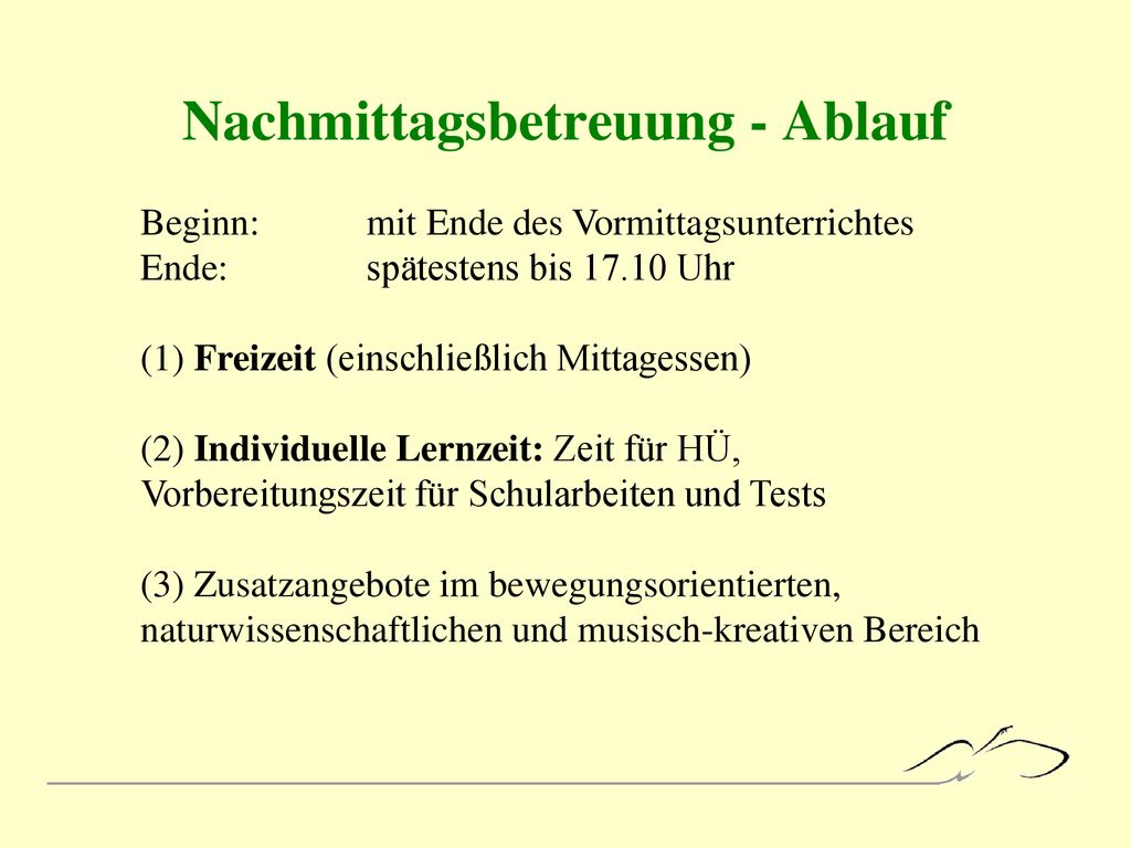 Nachmittagsbetreuung - Ablauf