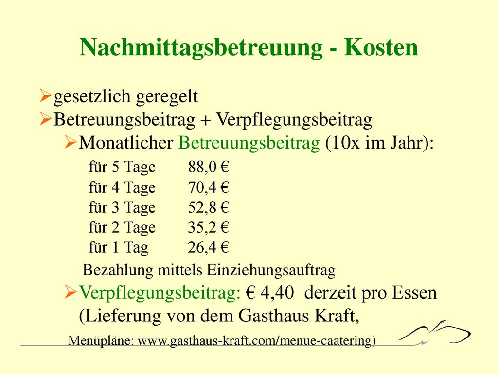 Nachmittagsbetreuung - Kosten