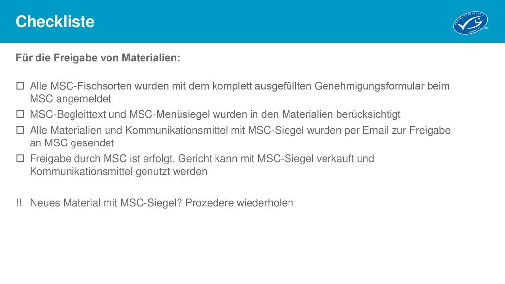 Checkliste Für die Freigabe von Materialien: