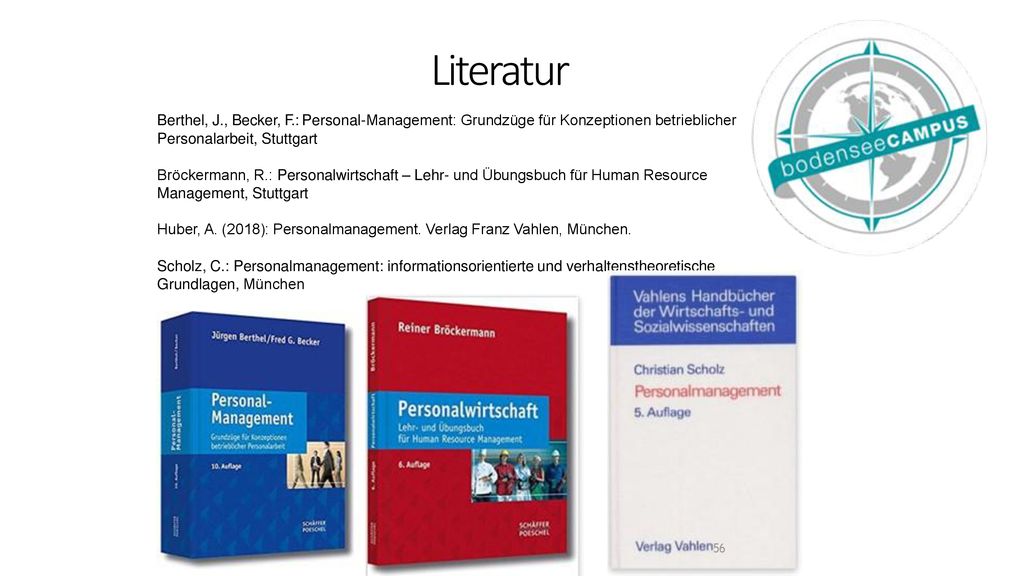 Literatur Berthel, J., Becker, F.: Personal-Management: Grundzüge für Konzeptionen betrieblicher Personalarbeit, Stuttgart.