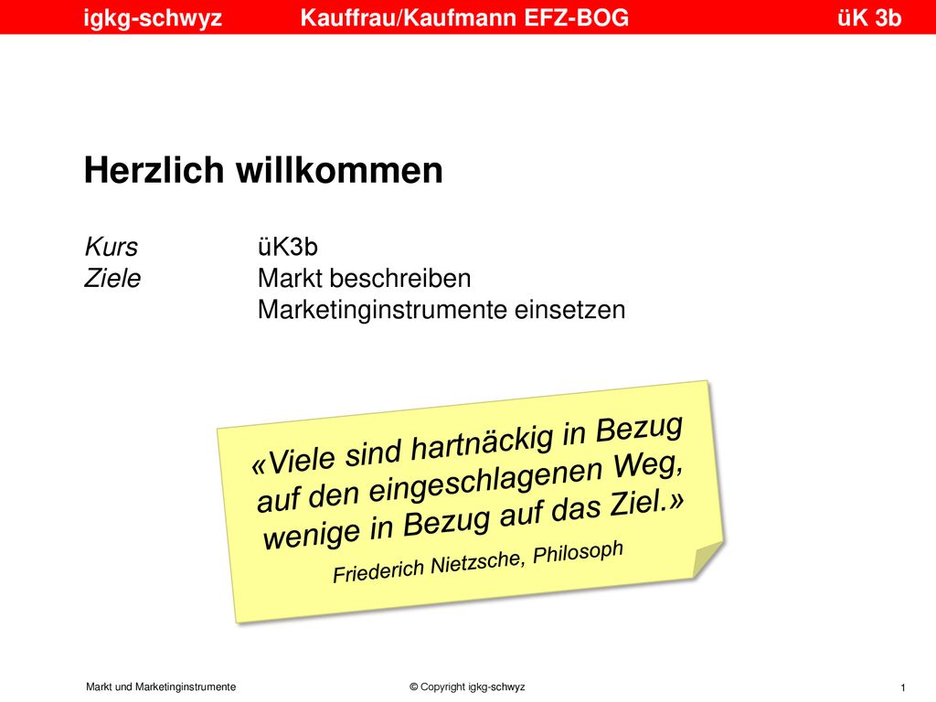 Herzlich willkommen Kurs üK3b. Ziele Markt beschreiben. Marketinginstrumente einsetzen.