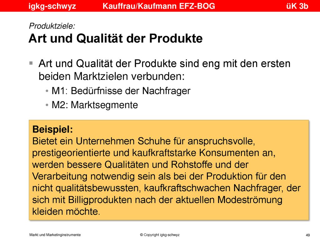 Produktziele: Art und Qualität der Produkte
