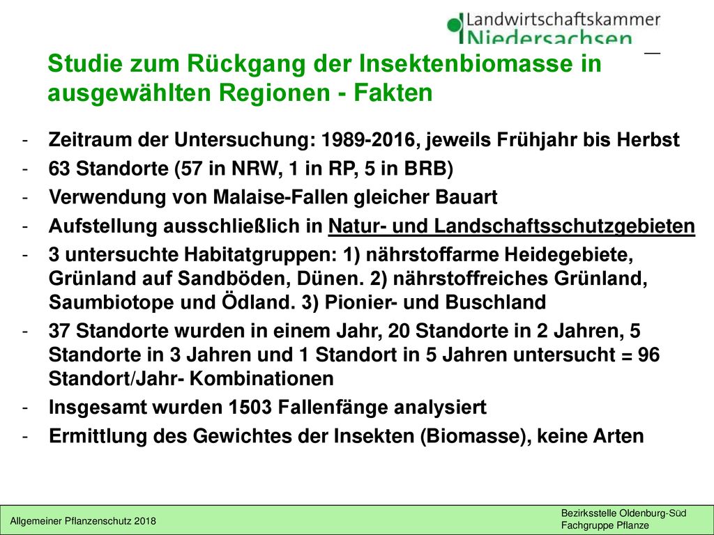 Studie zum Rückgang der Insektenbiomasse in ausgewählten Regionen - Fakten