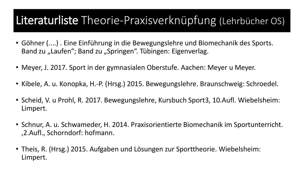 Literaturliste Theorie-Praxisverknüpfung (Lehrbücher OS)