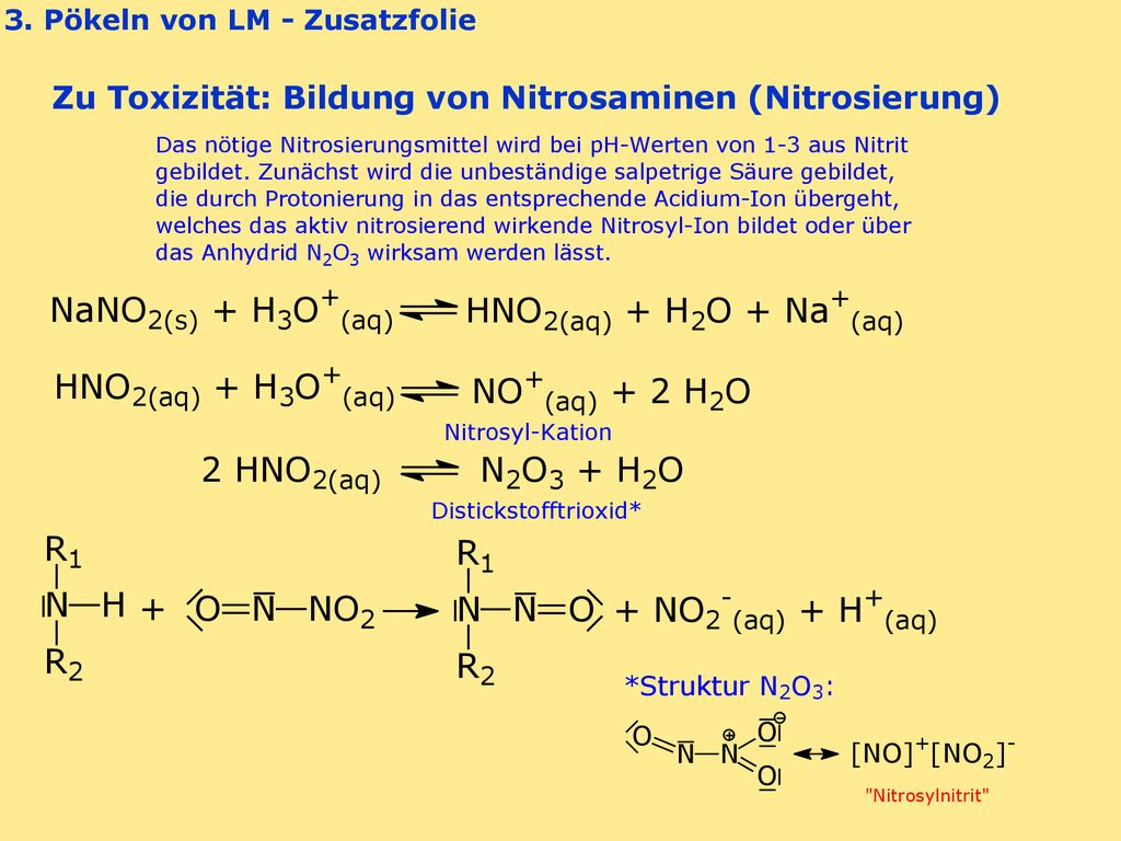 Zu Toxizität: Bildung von Nitrosaminen (Nitrosierung)