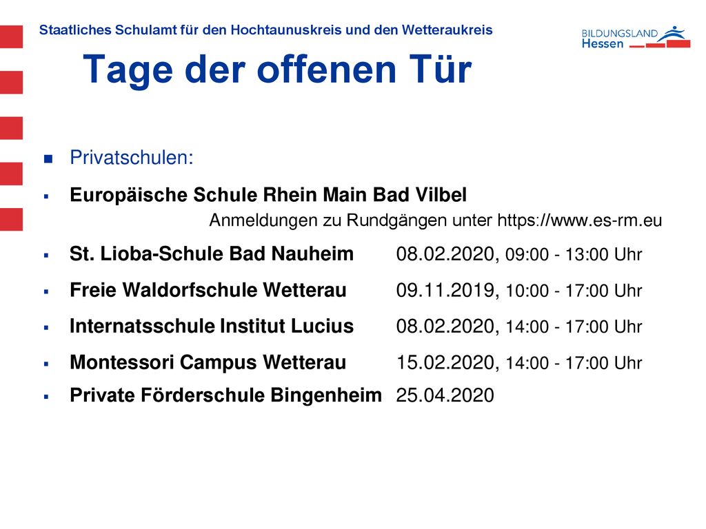 Tage der offenen Tür Privatschulen: