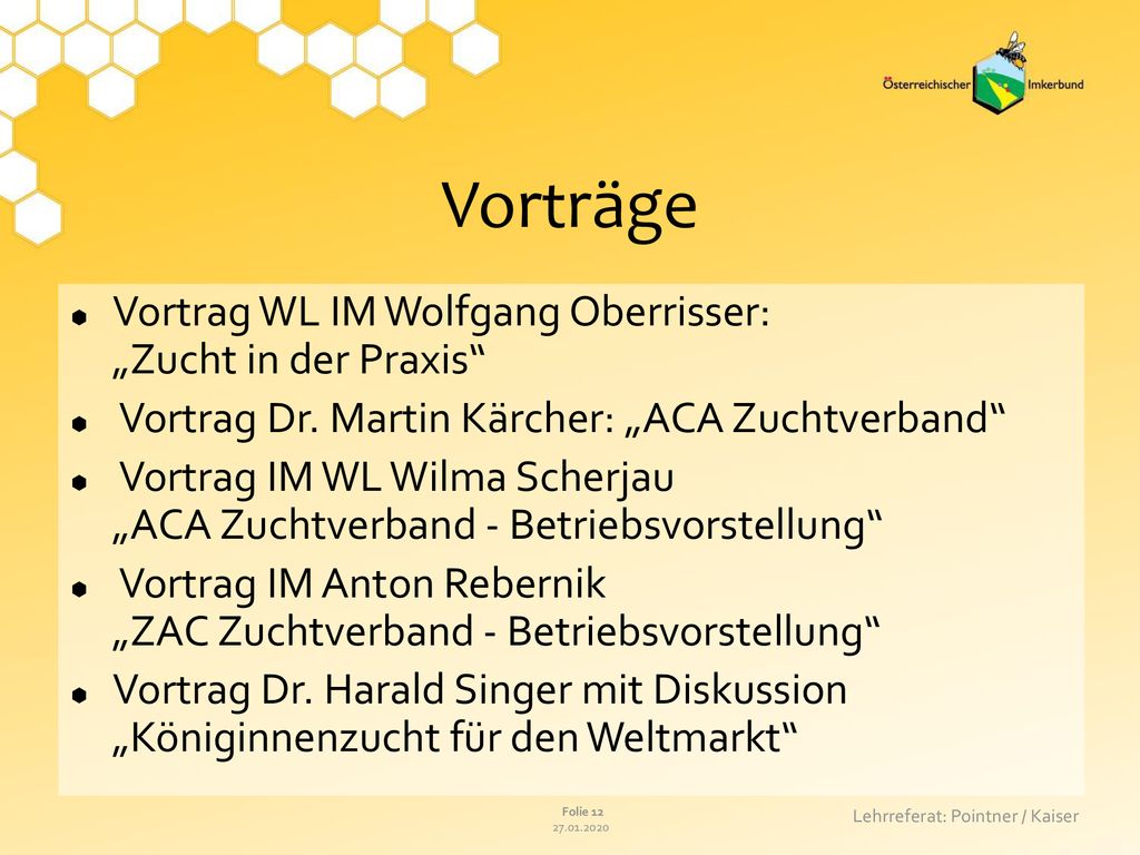 Vorträge Vortrag WL IM Wolfgang Oberrisser: „Zucht in der Praxis