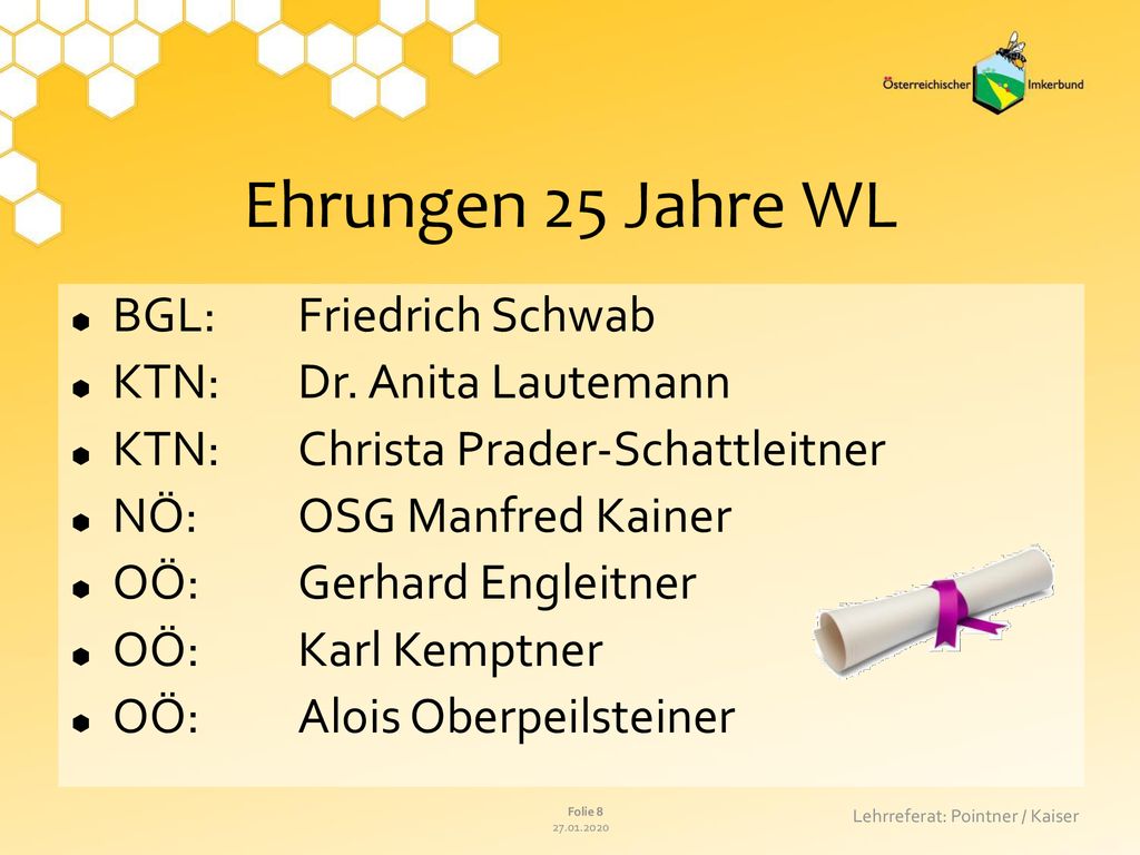 Ehrungen 25 Jahre WL BGL: Friedrich Schwab KTN: Dr. Anita Lautemann