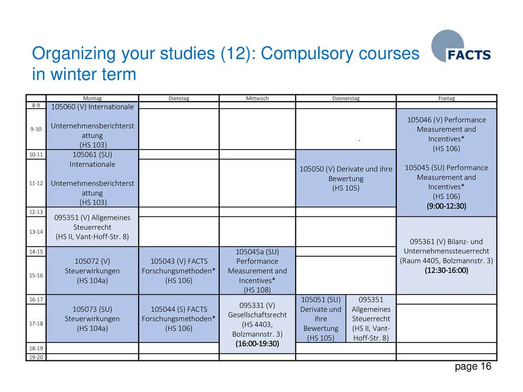 Organizing your studies (12): Compulsory courses in winter term