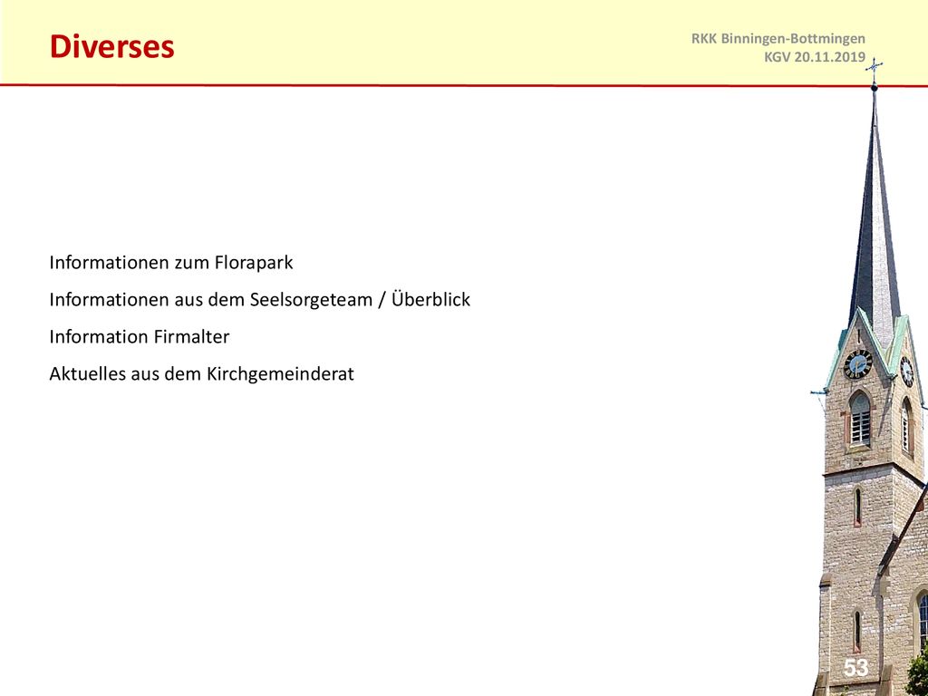 Diverses Informationen zum Florapark Informationen aus dem Seelsorgeteam / Überblick Information Firmalter Aktuelles aus dem Kirchgemeinderat