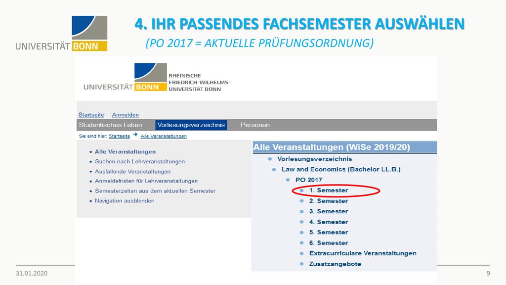 4. Ihr Passendes FachSemester auswählen (PO 2017 = aktuelle PrüfungsOrdnung)