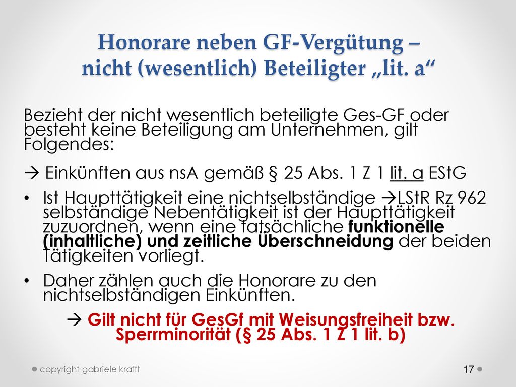 Honorare neben GF-Vergütung – nicht (wesentlich) Beteiligter „lit. a