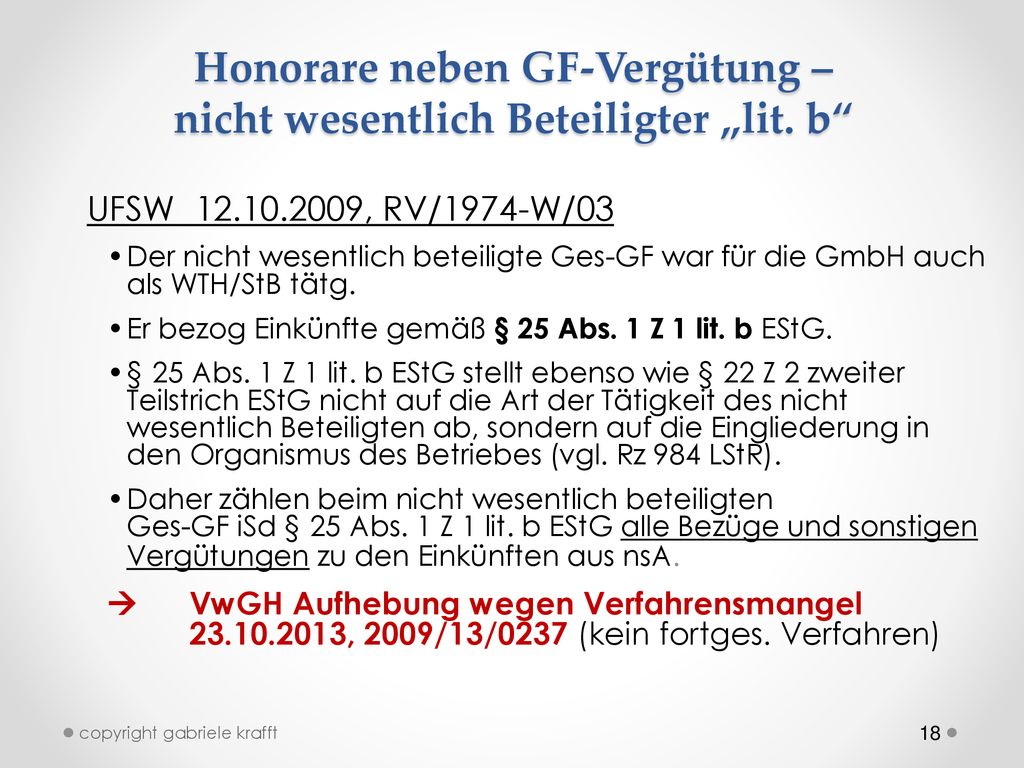 Honorare neben GF-Vergütung – nicht wesentlich Beteiligter „lit. b
