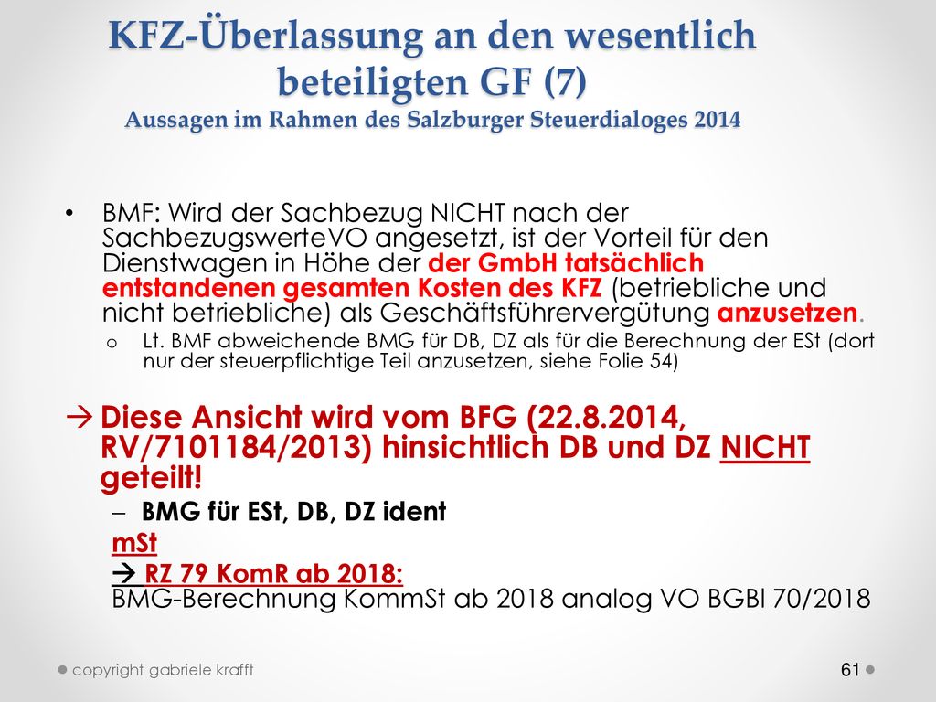 KFZ-Überlassung an den wesentlich beteiligten GF (7) Aussagen im Rahmen des Salzburger Steuerdialoges 2014