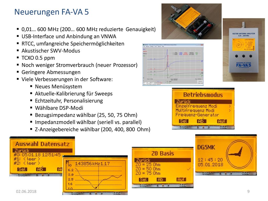 Neuerungen FA-VA 5 0,01… 600 MHz (200… 600 MHz reduzierte Genauigkeit)