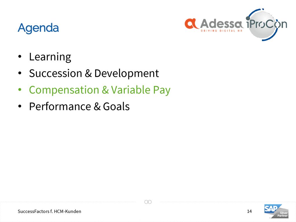 Agenda Learning Succession & Development Compensation & Variable Pay Performance & Goals
