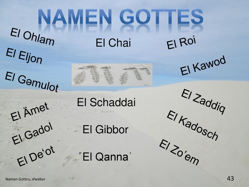 Namen Gottes El Ohlam El Roi El Chai El Eljon El Kawod El Gǝmulot