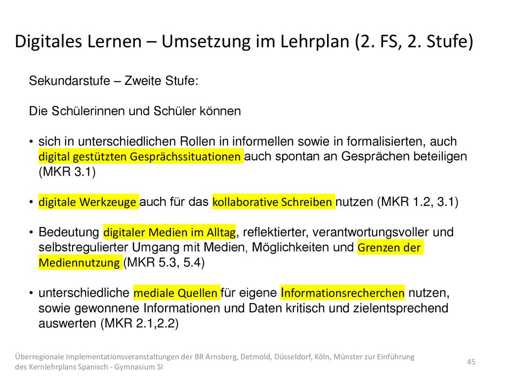 Digitales Lernen – Umsetzung im Lehrplan (2. FS, 2. Stufe)
