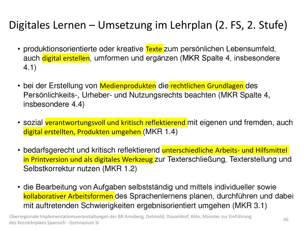 Digitales Lernen – Umsetzung im Lehrplan (2. FS, 2. Stufe)