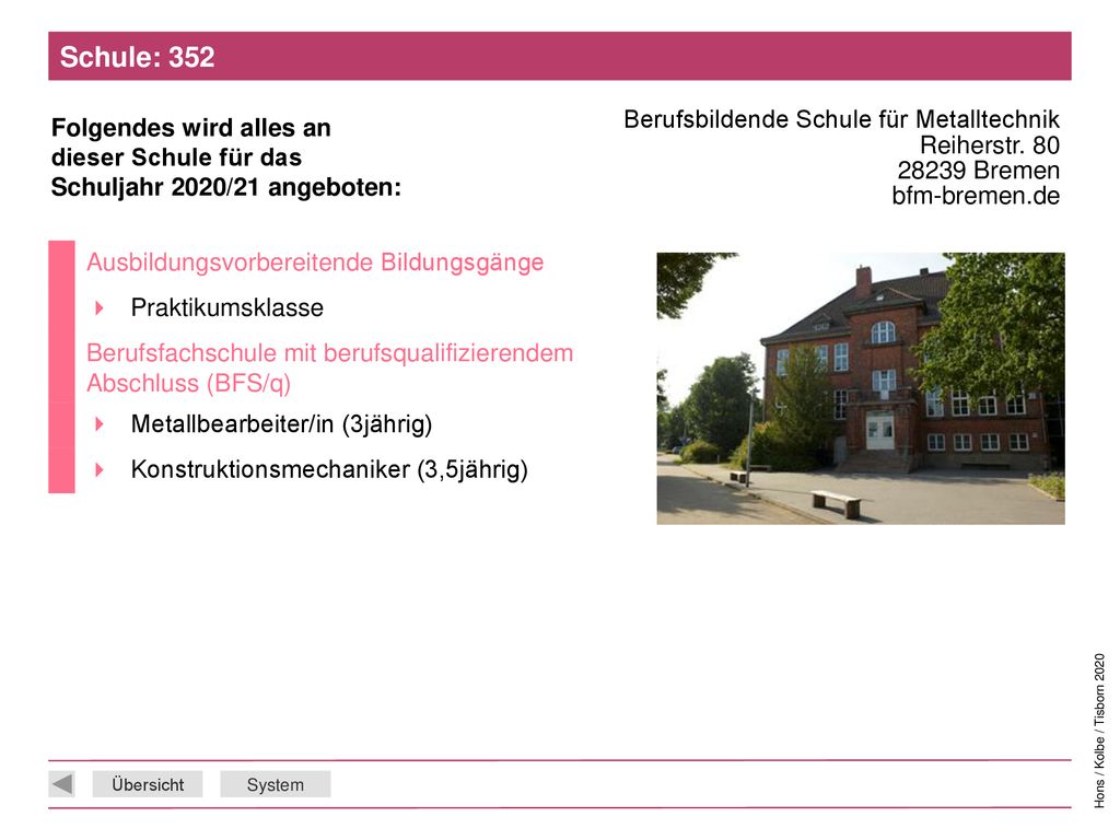 Schule: 352 Berufsbildende Schule für Metalltechnik Reiherstr Bremen bfm-bremen.de. Ausbildungsvorbereitende Bildungsgänge.