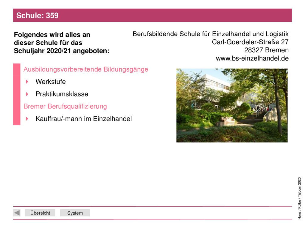 Schule: 359 Berufsbildende Schule für Einzelhandel und Logistik Carl-Goerdeler-Straße Bremen