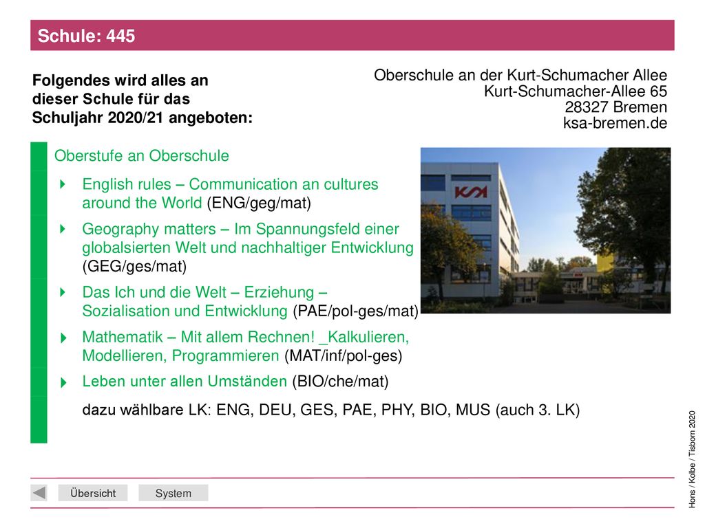 Schule: 445 Oberschule an der Kurt-Schumacher Allee Kurt-Schumacher-Allee Bremen ksa-bremen.de.