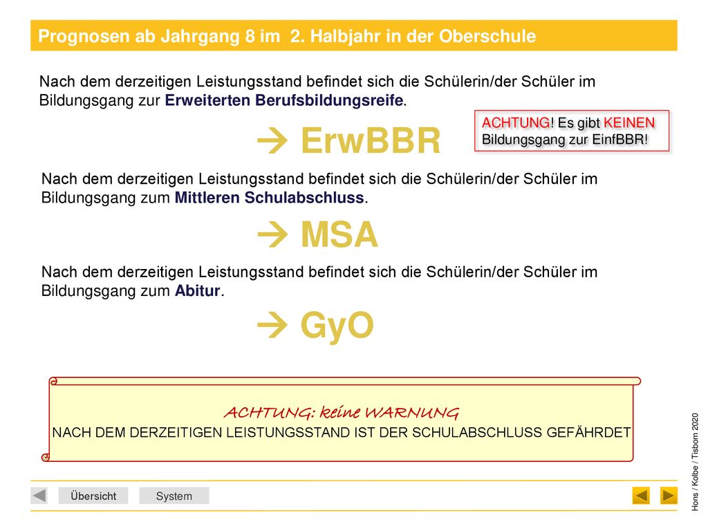 Prognosen ab Jahrgang 8 im 2. Halbjahr in der Oberschule