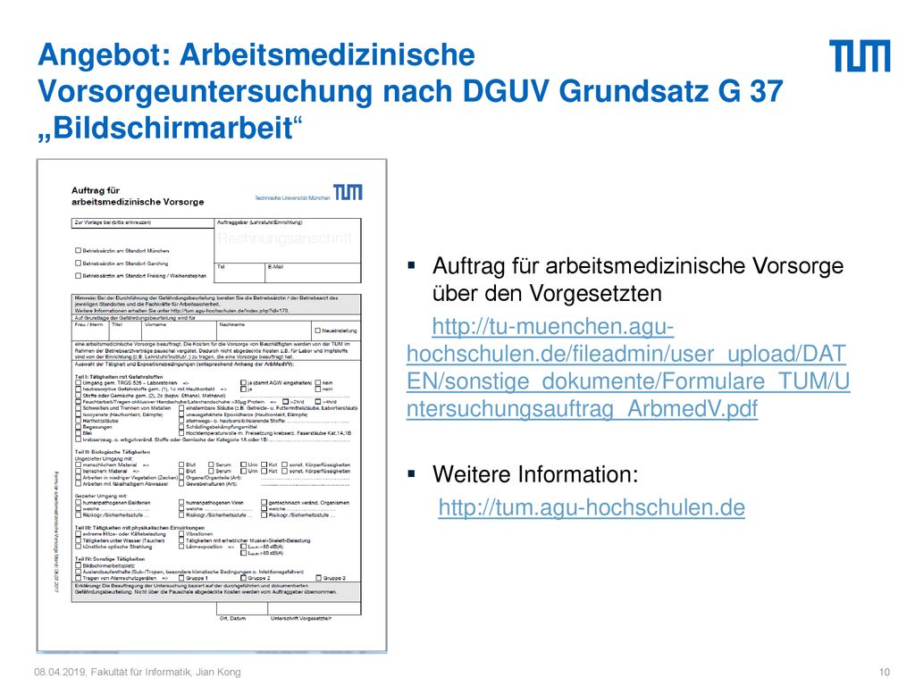 Angebot: Arbeitsmedizinische Vorsorgeuntersuchung nach DGUV Grundsatz G 37 „Bildschirmarbeit