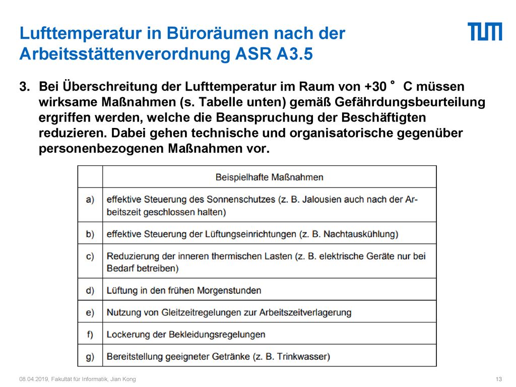 Lufttemperatur in Büroräumen nach der Arbeitsstättenverordnung ASR A3
