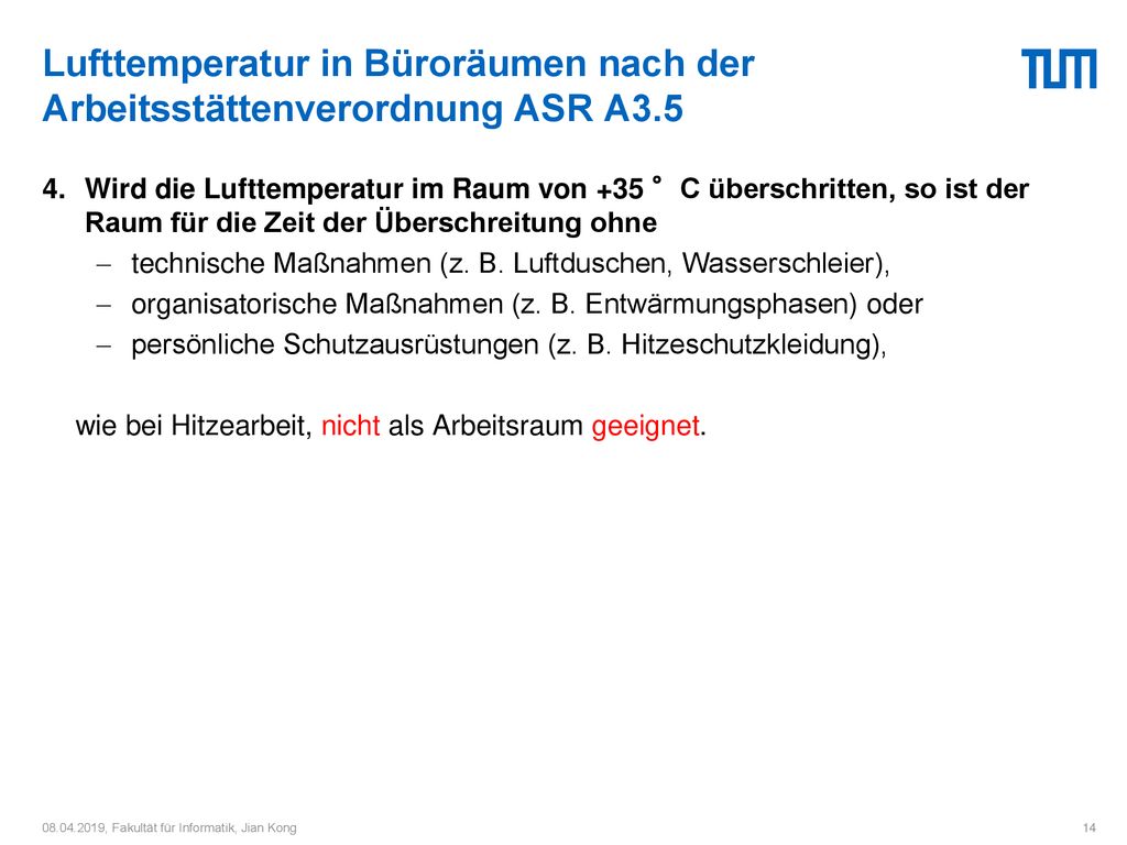 Lufttemperatur in Büroräumen nach der Arbeitsstättenverordnung ASR A3