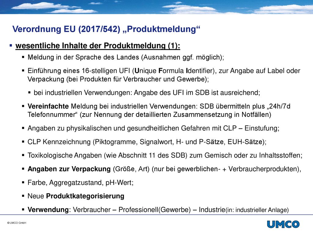 Verordnung EU (2017/542) „Produktmeldung