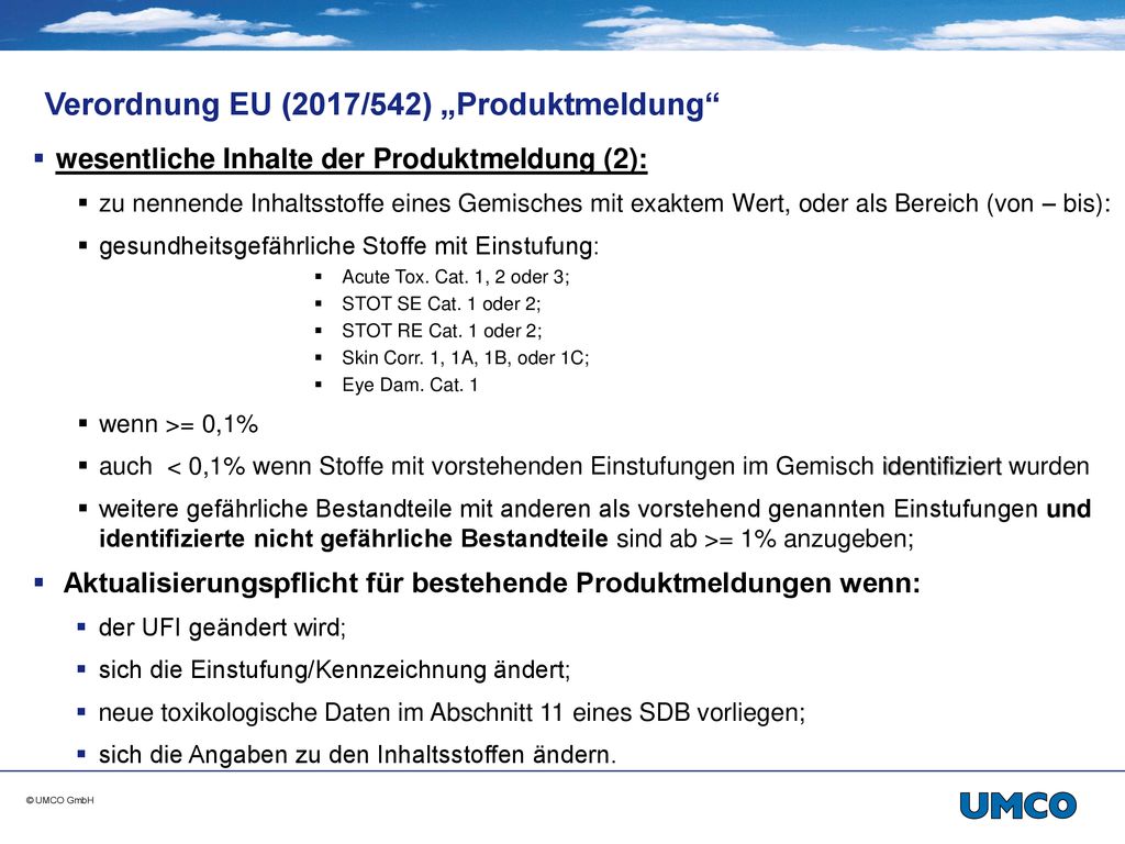 Verordnung EU (2017/542) „Produktmeldung