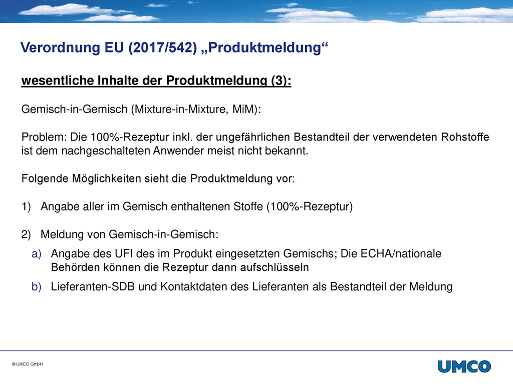 Verordnung EU (2017/542) „Produktmeldung