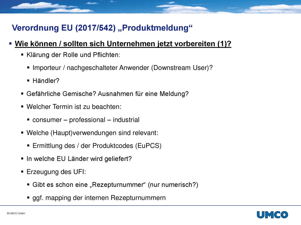 Verordnung EU (2017/542) „Produktmeldung