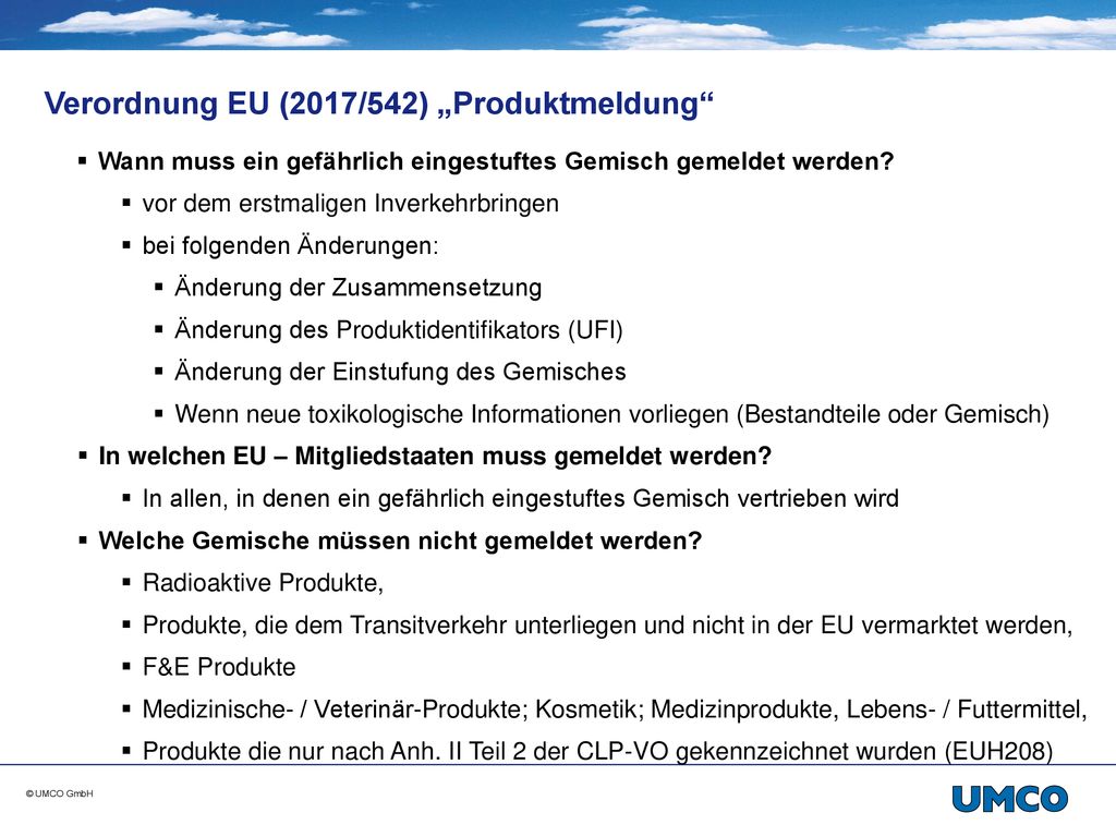 Verordnung EU (2017/542) „Produktmeldung