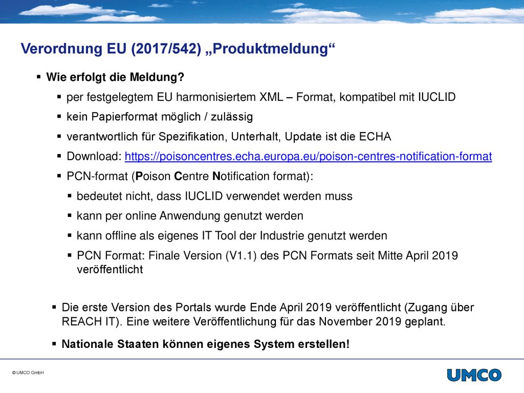 Verordnung EU (2017/542) „Produktmeldung