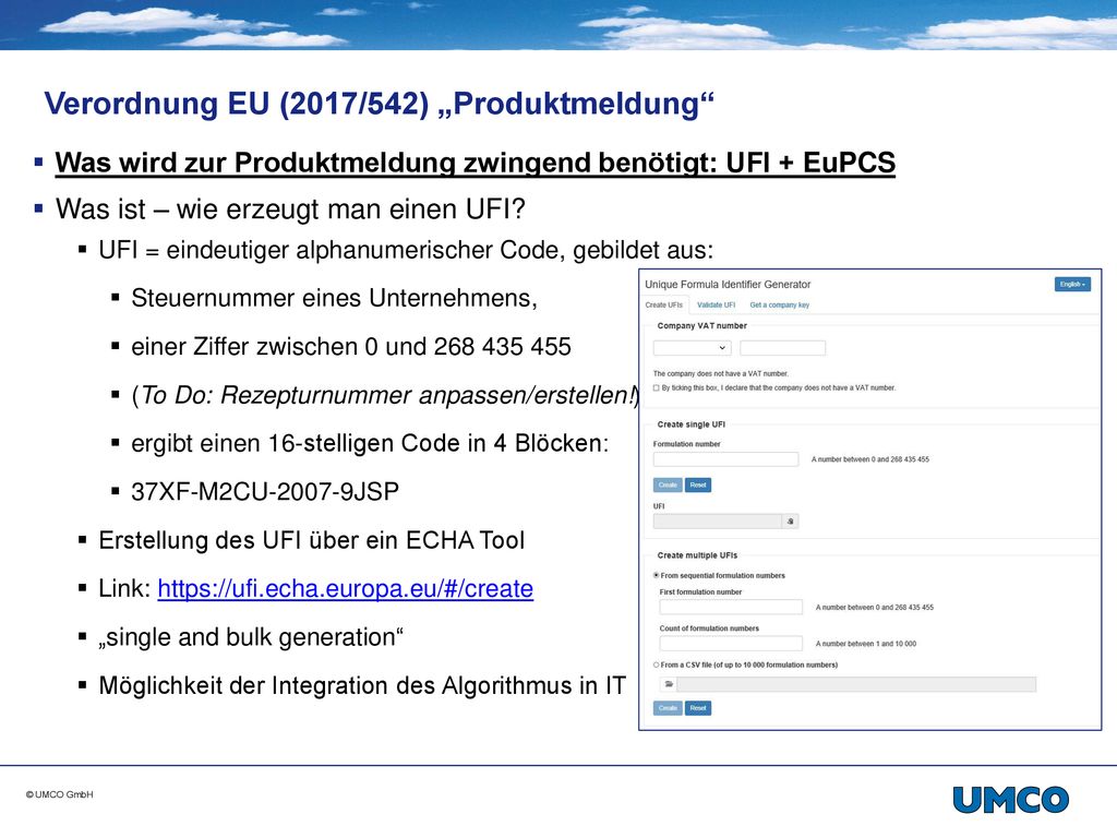 Verordnung EU (2017/542) „Produktmeldung