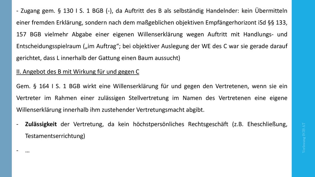 II. Angebot des B mit Wirkung für und gegen C