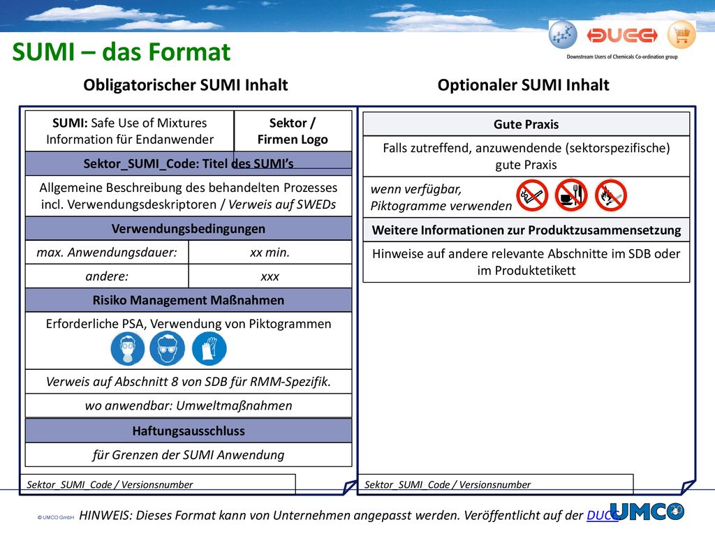 SUMI – das Format Obligatorischer SUMI Inhalt Optionaler SUMI Inhalt