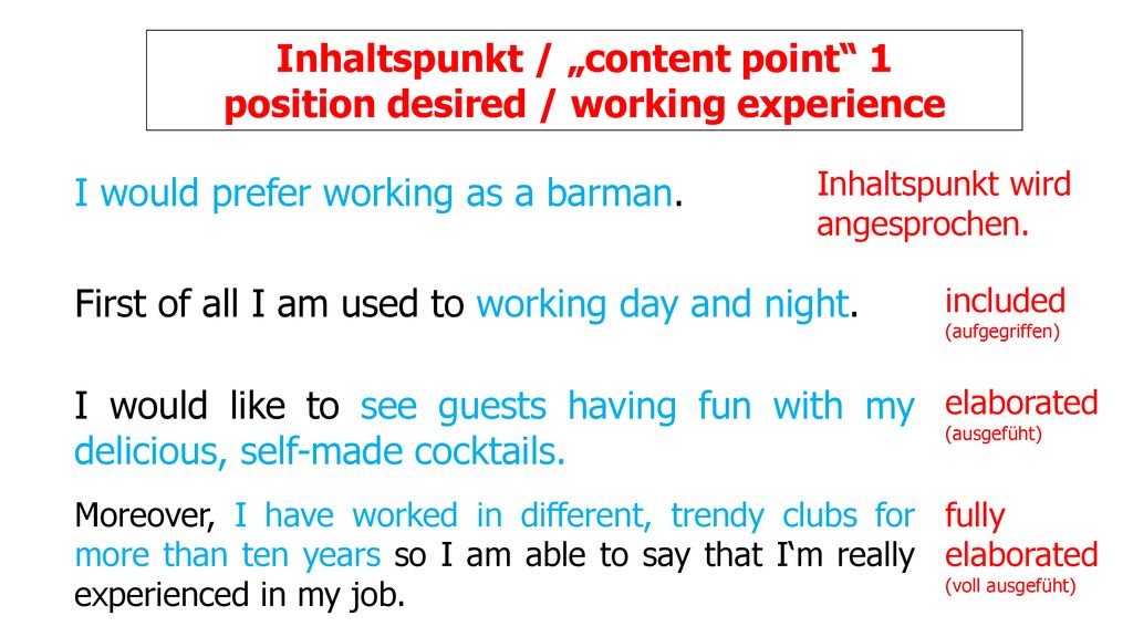 Inhaltspunkt / „content point 1 position desired / working experience