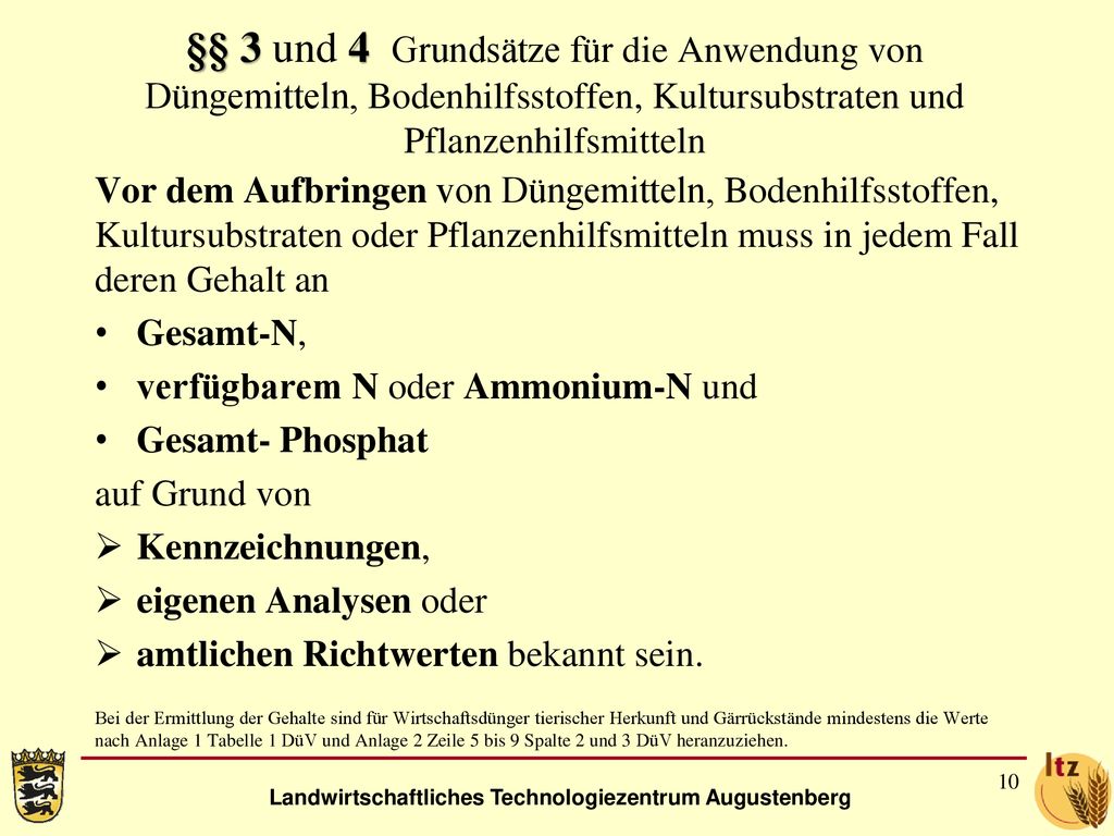 §§ 3 und 4 Grundsätze für die Anwendung von Düngemitteln, Bodenhilfsstoffen, Kultursubstraten und Pflanzenhilfsmitteln