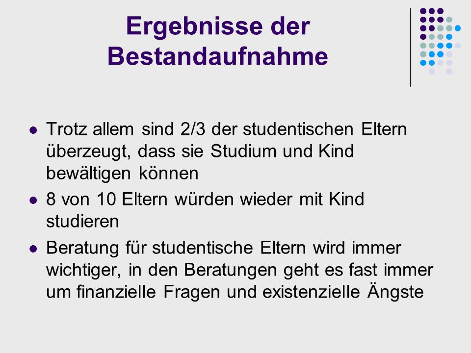 Ergebnisse der Bestandaufnahme