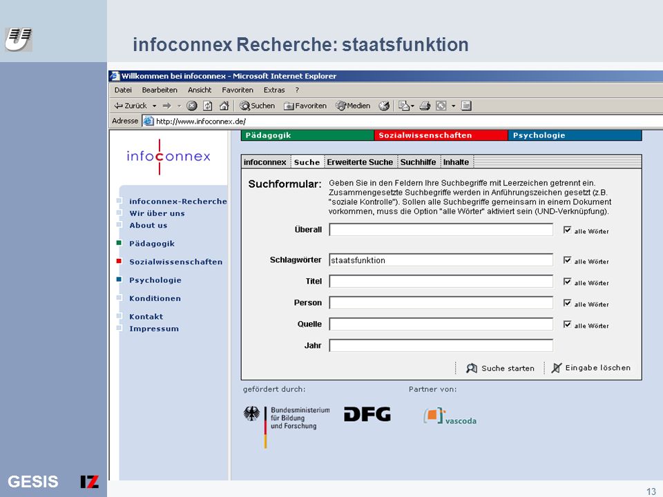 infoconnex Recherche: staatsfunktion